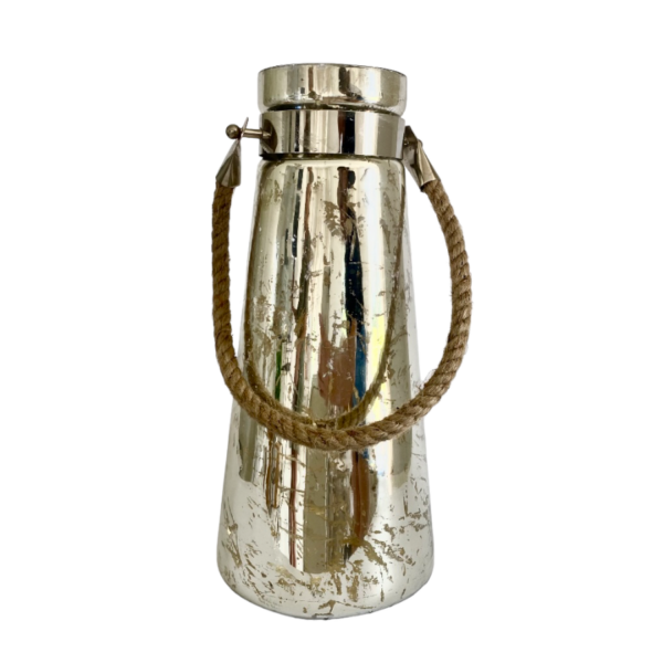 LAMPION WAZON OSŁONKA SZKLANA SREBRNA 24,5 cm