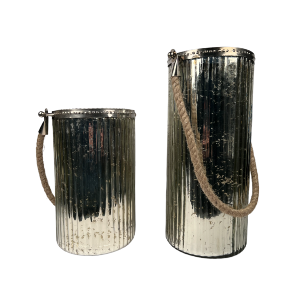 LAMPION OSŁONKA SZKLANA SREBRNA 32CM