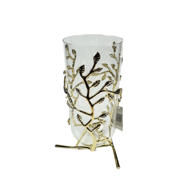 ŚWIECZNIK WAZON ZŁOTE LIŚCIE DEKORACJA 32 CM