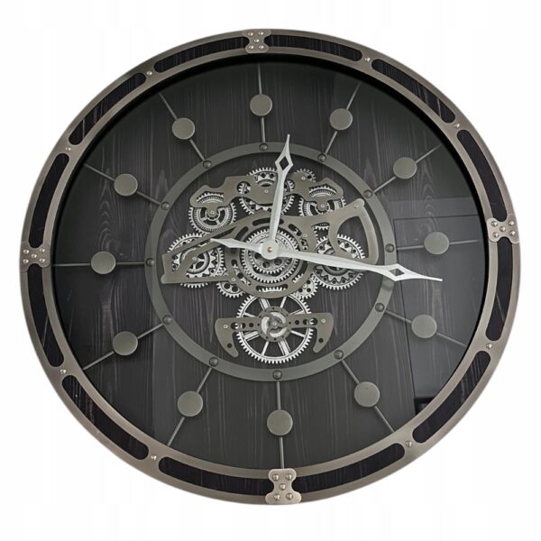 ZEGAR ŚCIENNY DUŻY CZARNY SREBRNY METALOWY SZARY 62 CM